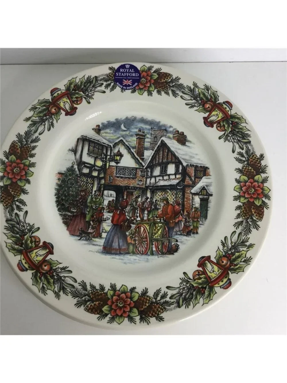 4 Royal Stafford Dinner Plates 11” Christmas Winter Snow NEW